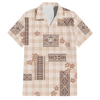 Hawaiian Quilt Tapa On Beige Palaka Motifs Family Matching Puletasi and Hawaiian Shirt