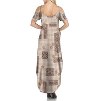 Hawaiian Quilt Tapa On Beige Palaka Motifs Family Matching Summer Maxi Dress and Hawaiian Shirt