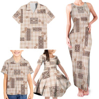 Hawaiian Quilt Tapa On Beige Palaka Motifs Family Matching Tank Maxi Dress and Hawaiian Shirt