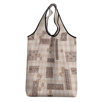 Hawaiian Quilt Tapa On Beige Palaka Motifs Grocery Bag LT7 - Polynesian Pride