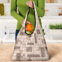 Hawaiian Quilt Tapa On Beige Palaka Motifs Grocery Bag LT7 - Polynesian Pride