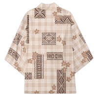 Hawaiian Quilt Tapa On Beige Palaka Motifs Kimono