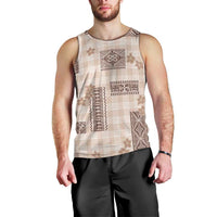 Hawaiian Quilt Tapa On Beige Palaka Motifs Men Tank Top