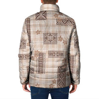 Hawaiian Quilt Tapa On Beige Palaka Motifs Padded Jacket
