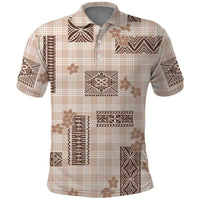 Hawaiian Quilt Tapa On Beige Palaka Motifs Polo Shirt