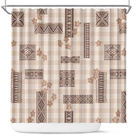 Hawaiian Quilt Tapa On Beige Palaka Motifs Shower Curtain LT7 Beige - Polynesian Pride