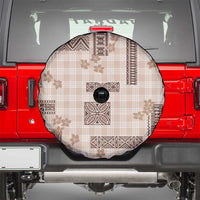 Hawaiian Quilt Tapa On Beige Palaka Motifs Spare Tire Cover LT7 - Polynesian Pride