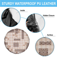 Hawaiian Quilt Tapa On Beige Palaka Motifs Spare Tire Cover LT7 - Polynesian Pride