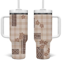 Hawaiian Quilt Tapa On Beige Palaka Motifs Tumbler With Handle