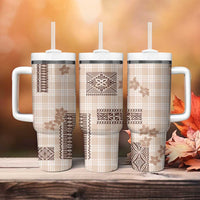 Hawaiian Quilt Tapa On Beige Palaka Motifs Tumbler With Handle