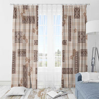 Hawaiian Quilt Tapa On Beige Palaka Motifs Window Curtain