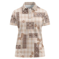 Hawaiian Quilt Tapa On Beige Palaka Motifs Women Polo Shirt