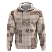 Hawaiian Quilt Tapa On Beige Palaka Motifs Zip Hoodie