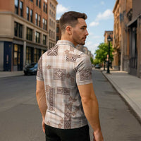 Hawaiian Quilt Tapa On Beige Palaka Motifs Zipper Polo Shirt