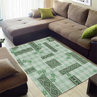 Hawaiian Quilt Tapa On Pastel Mint Palaka Motifs Area Rug