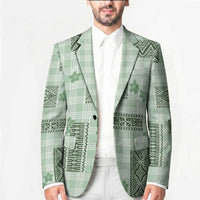 Hawaiian Quilt Tapa On Pastel Mint Palaka Motifs Blazer