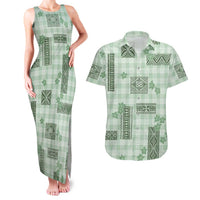 Hawaiian Quilt Tapa On Pastel Mint Palaka Motifs Couples Matching Tank Maxi Dress and Hawaiian Shirt