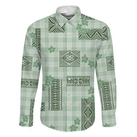 Hawaiian Quilt Tapa On Pastel Mint Palaka Motifs Family Matching Off Shoulder Maxi Dress and Hawaiian Shirt