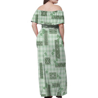 Hawaiian Quilt Tapa On Pastel Mint Palaka Motifs Family Matching Off Shoulder Maxi Dress and Hawaiian Shirt