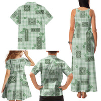 Hawaiian Quilt Tapa On Pastel Mint Palaka Motifs Family Matching Tank Maxi Dress and Hawaiian Shirt