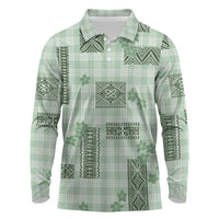 Hawaiian Quilt Tapa On Pastel Mint Palaka Motifs Long Sleeve Polo Shirt