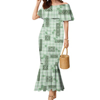 Hawaiian Quilt Tapa On Pastel Mint Palaka Motifs Mermaid Dress