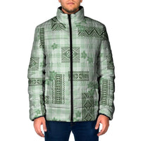 Hawaiian Quilt Tapa On Pastel Mint Palaka Motifs Padded Jacket