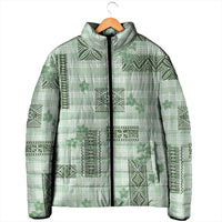 Hawaiian Quilt Tapa On Pastel Mint Palaka Motifs Padded Jacket