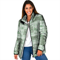 Hawaiian Quilt Tapa On Pastel Mint Palaka Motifs Padded Jacket