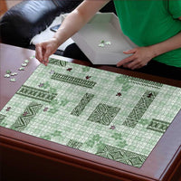 Hawaiian Quilt Tapa On Pastel Mint Palaka Motifs Puzzle