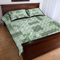 Hawaiian Quilt Tapa On Pastel Mint Palaka Motifs Quilt Bed Set
