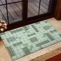 Hawaiian Quilt Tapa On Pastel Mint Palaka Motifs Rubber Doormat