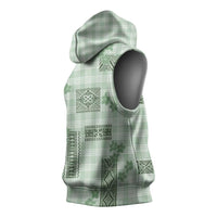Hawaiian Quilt Tapa On Pastel Mint Palaka Motifs Sleeveless Hoodie