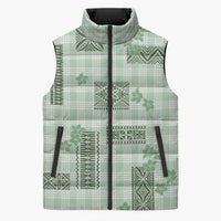 Hawaiian Quilt Tapa On Pastel Mint Palaka Motifs Sleeveless Puffer Jacket