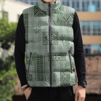 Hawaiian Quilt Tapa On Pastel Mint Palaka Motifs Sleeveless Puffer Jacket