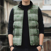 Hawaiian Quilt Tapa On Pastel Mint Palaka Motifs Sleeveless Puffer Jacket