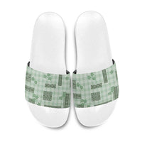 Hawaiian Quilt Tapa On Pastel Mint Palaka Motifs Slide Sandals