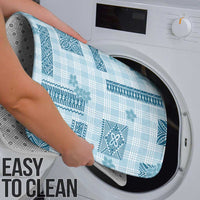 Hawaiian Quilt Tapa On Cold Blue Palaka Motifs Bathroom Set