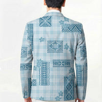 Hawaiian Quilt Tapa On Cold Blue Palaka Motifs Blazer