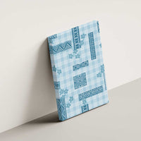 Hawaiian Quilt Tapa On Cold Blue Palaka Motifs Canvas Wall Art