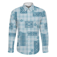 Hawaiian Quilt Tapa On Cold Blue Palaka Motifs Family Matching Long Sleeve Bodycon Dress and Hawaiian Shirt