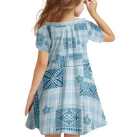 Hawaiian Quilt Tapa On Cold Blue Palaka Motifs Family Matching Off The Shoulder Long Sleeve Dress and Hawaiian Shirt