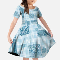 Hawaiian Quilt Tapa On Cold Blue Palaka Motifs Family Matching Off Shoulder Maxi Dress and Hawaiian Shirt