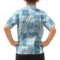 Hawaiian Quilt Tapa On Cold Blue Palaka Motifs Family Matching Tank Maxi Dress and Hawaiian Shirt