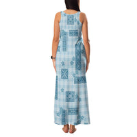 Hawaiian Quilt Tapa On Cold Blue Palaka Motifs Family Matching Tank Maxi Dress and Hawaiian Shirt