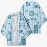 Hawaiian Quilt Tapa On Cold Blue Palaka Motifs Kimono