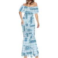 Hawaiian Quilt Tapa On Cold Blue Palaka Motifs Mermaid Dress