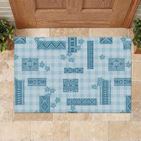 Hawaiian Quilt Tapa On Cold Blue Palaka Motifs Rubber Doormat