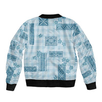 Hawaiian Quilt Tapa On Cold Blue Palaka Motifs Sleeve Zip Bomber Jacket