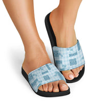 Hawaiian Quilt Tapa On Cold Blue Palaka Motifs Slide Sandals LT7 - Polynesian Pride